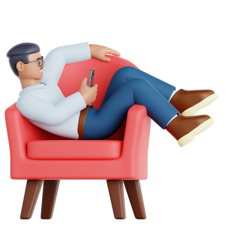 Man with phone Lying on Couch  3D Illustration