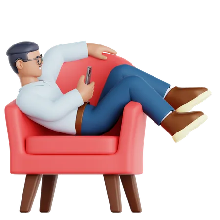 Man with phone Lying on Couch  3D Illustration