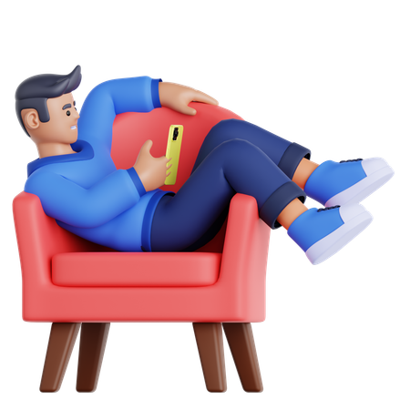 Man with phone Lying on Couch  3D Illustration