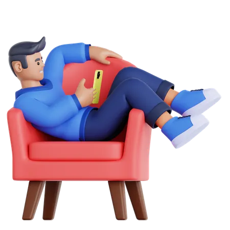 Man with phone Lying on Couch  3D Illustration