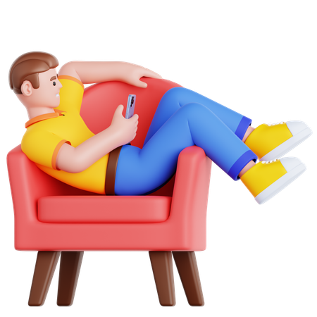 Man with phone Lying on Couch  3D Illustration