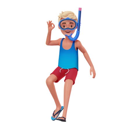 Man with snorkel  3D Illustration