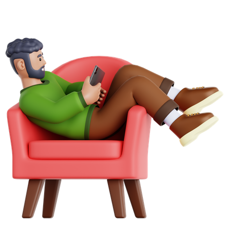 Man with Tablet Lying on Couch  3D Icon