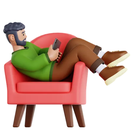 Man with Tablet Lying on Couch  3D Icon