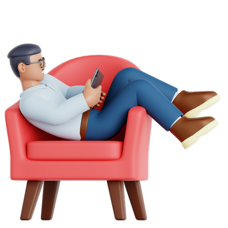 Man with Tablet Lying on Couch  3D Illustration