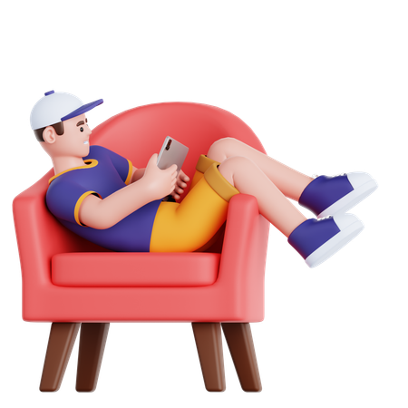 Man with Tablet Lying on Couch  3D Illustration