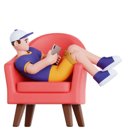 Man with Tablet Lying on Couch  3D Illustration