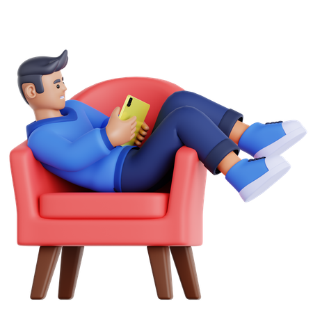 Man with Tablet Lying on Couch  3D Illustration