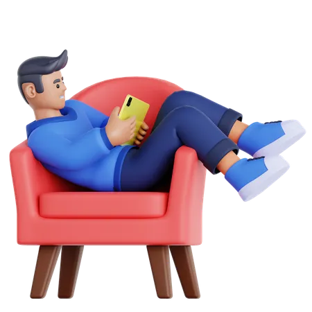 Man with Tablet Lying on Couch  3D Illustration