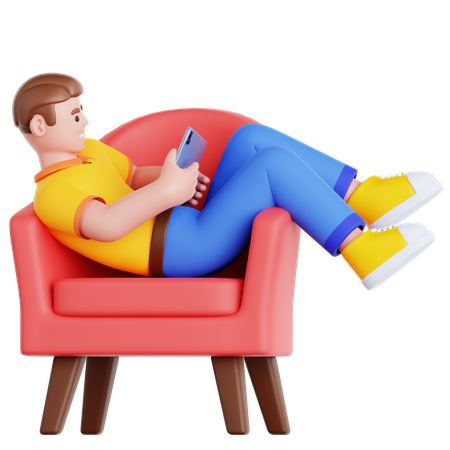 Man with Tablet Lying on Couch  3D Illustration