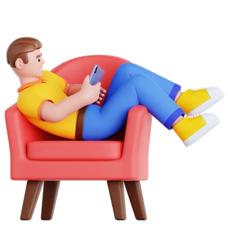 Man with Tablet Lying on Couch  3D Illustration