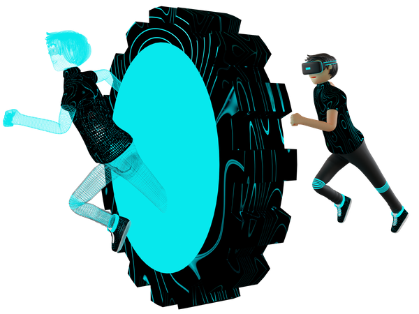 Man with time machine in metaverse  3D Illustration