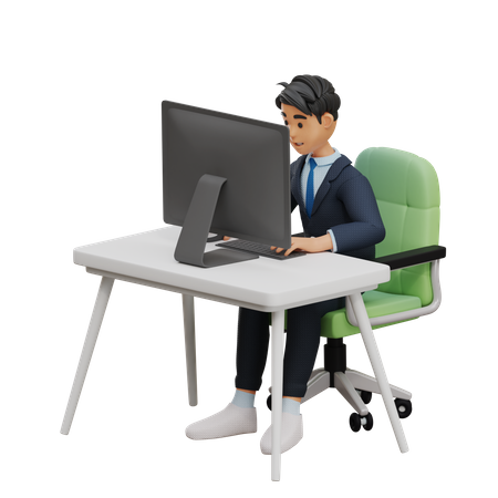 Man Work in Computer Desk  3D Illustration