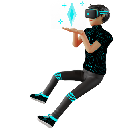 Man working on crypto using VR tech  3D Illustration