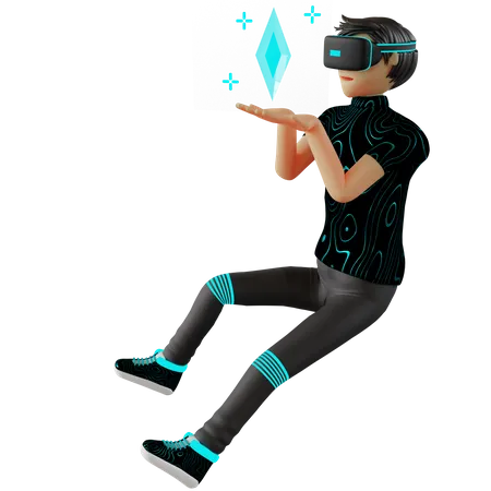 Man working on crypto using VR tech  3D Illustration