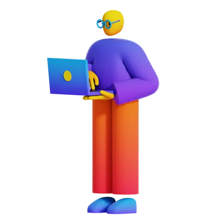 Man working on laptop  3D Illustration