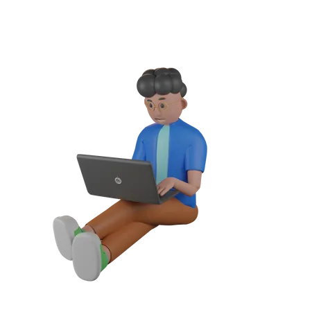 Man Working on Laptop  3D Illustration