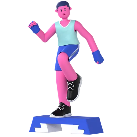 Man Working On Step Gym  3D Illustration