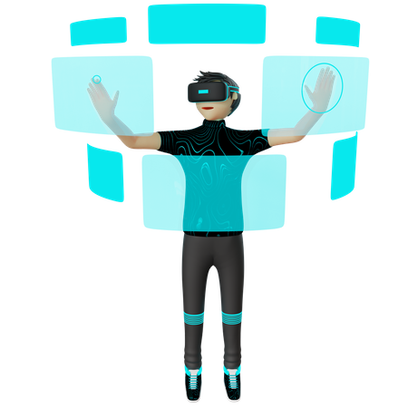 Man working using VR tech  3D Illustration