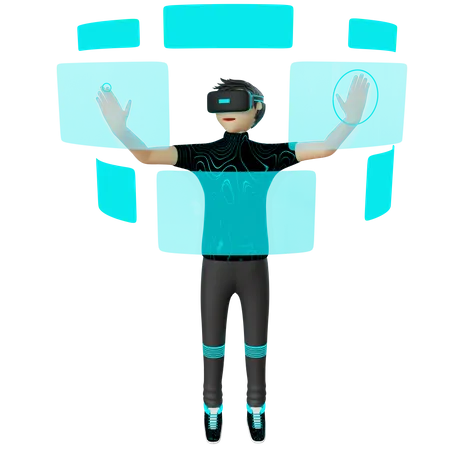 Man working using VR tech  3D Illustration