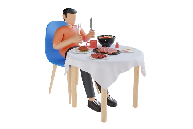 Mann beim Mittagessen  3D Illustration