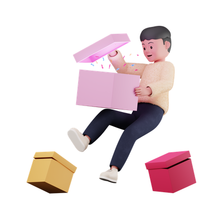 Mann öffnet Geschenkbox  3D Illustration