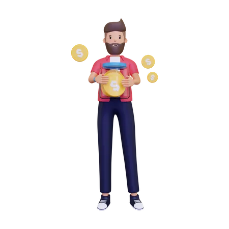 Mann spart Geld  3D Illustration