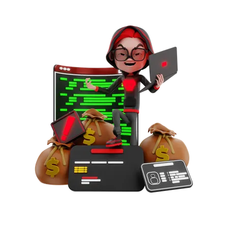 Männlicher Hacker stiehlt Finanzinformationen  3D Illustration