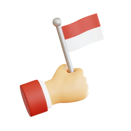 Mano animando con la bandera de indonesia  3D Icon