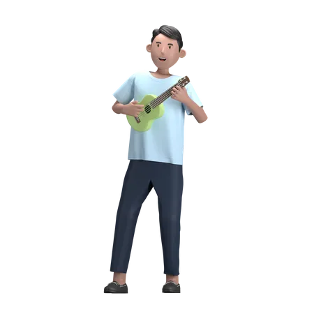 Hombre con ukelele  3D Illustration