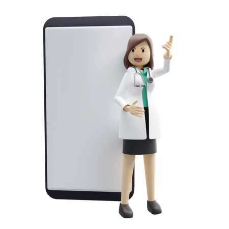 Médica em pé com tela móvel em branco  3D Illustration