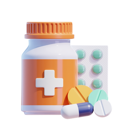 Medicine Bottle And Pills  3D Icon