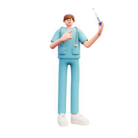 Médico apontando para termômetro  3D Illustration