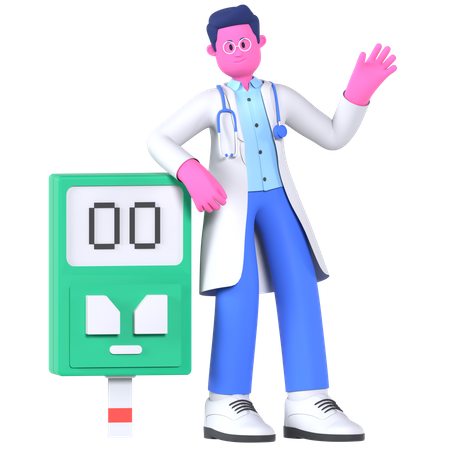 Médico con glucómetro  3D Illustration