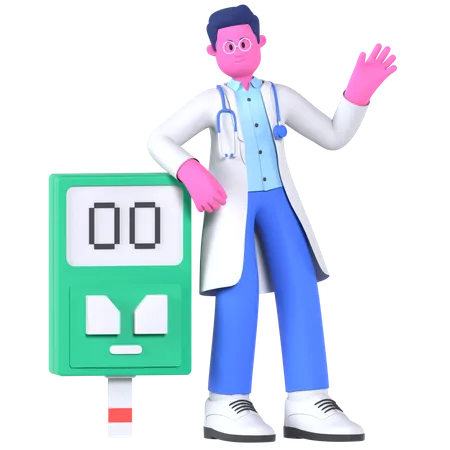 Médico con glucómetro  3D Illustration