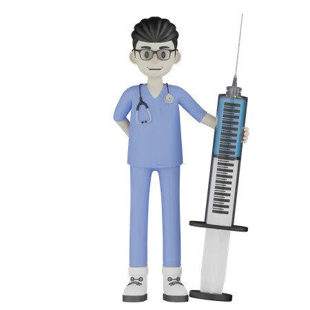 Médico em pé com injeção  3D Illustration