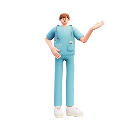 Médico faz gesto de apresentação  3D Illustration