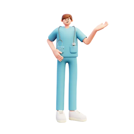 Médico faz gesto de apresentação  3D Illustration