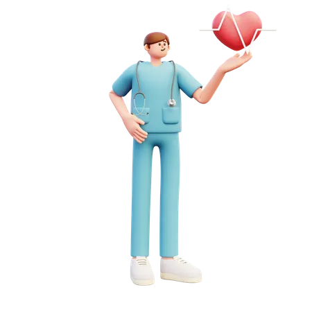 Médico mostrando o símbolo de batimento cardíaco  3D Illustration