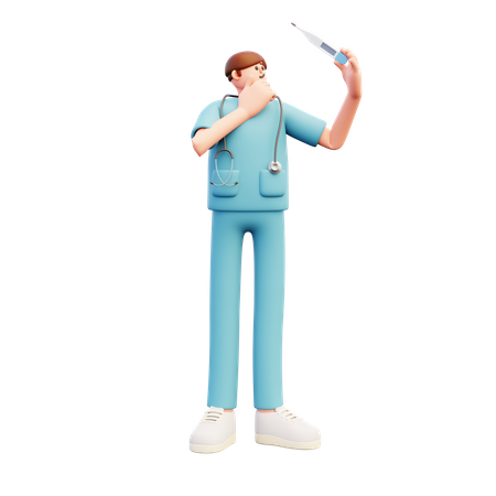 Médico olhando para o termômetro  3D Illustration