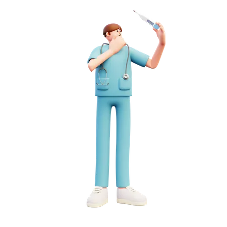 Médico olhando para o termômetro  3D Illustration