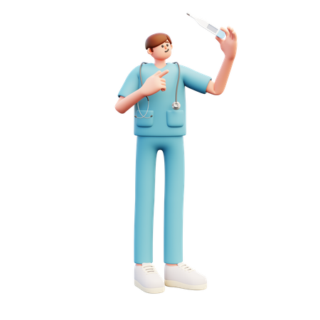 Médico olha o termômetro  3D Illustration