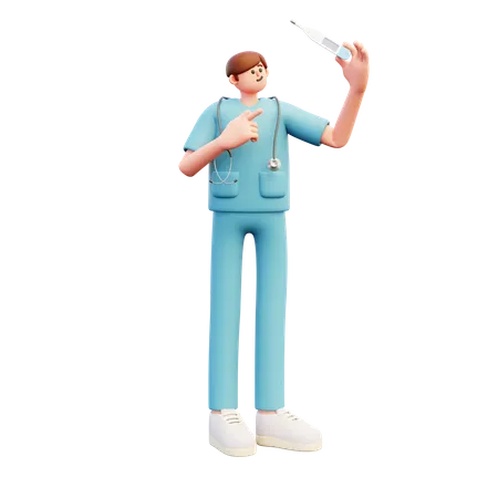 Médico olha o termômetro  3D Illustration