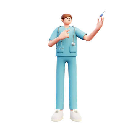 Médico segura seringa  3D Illustration