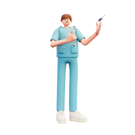 Médico segurando vacina e seringa  3D Illustration