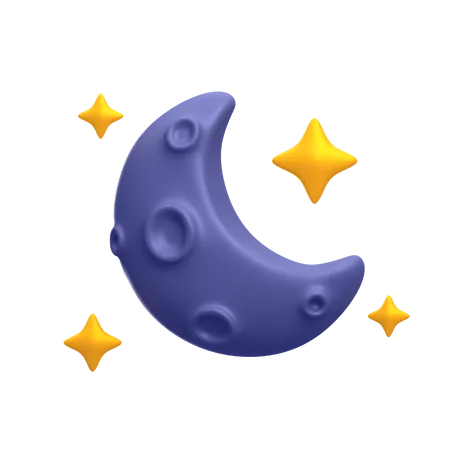 Meia lua e estrelas  3D Icon