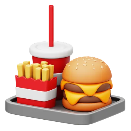 Melt Cheese Overload Beef Burger With French Fries and Soft Drink  3D Icon