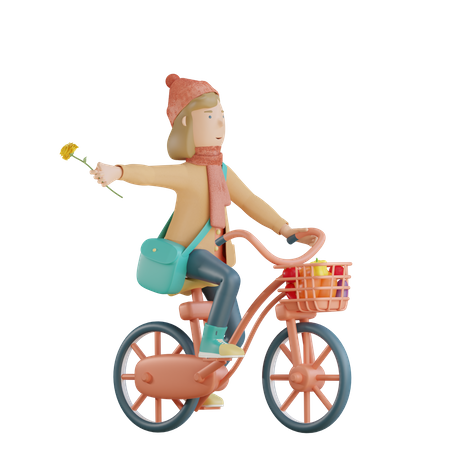 Menina andando de bicicleta  3D Illustration