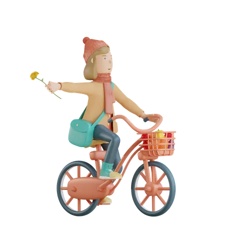 Menina andando de bicicleta  3D Illustration