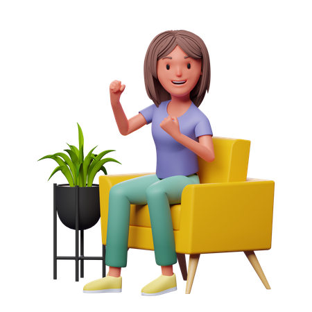 Menina sentada no sofá  3D Illustration